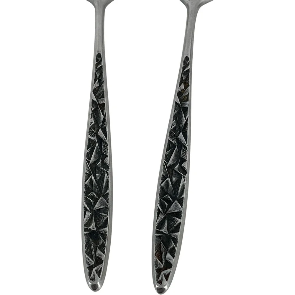 National Stainless Tripoli Salad Fork Set 2 MCM Geometric Textured Japan 6.5in